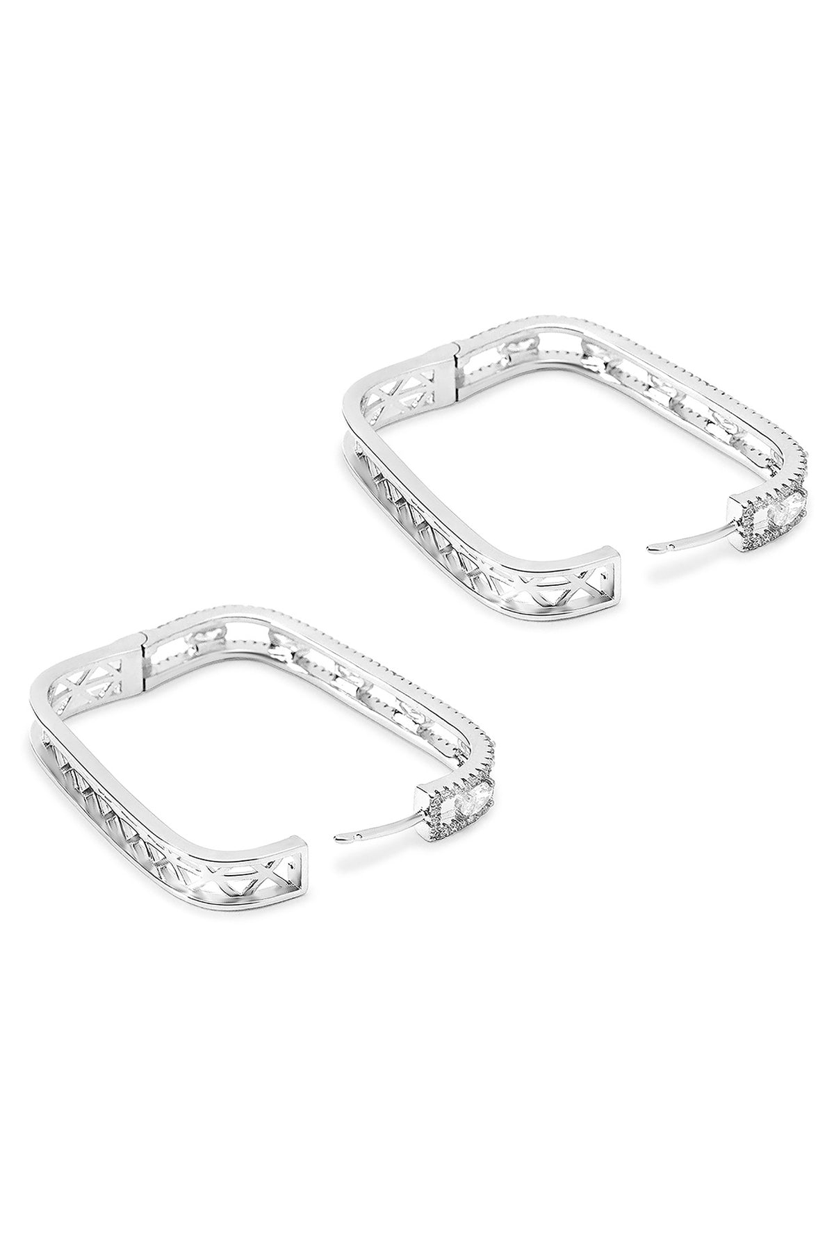 Silver Finish Zircon Hoop Earrings