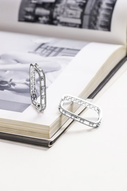 Silver Finish Zircon Hoop Earrings