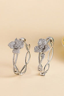 Silver Finish Zircon Hoop Earrings