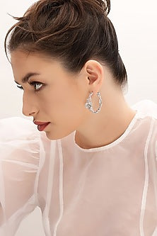 Silver Finish Zircon Hoop Earrings