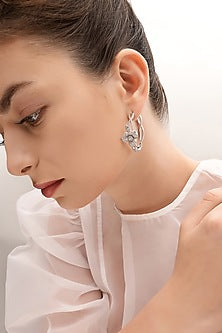 Silver Finish Zircon Hoop Earrings