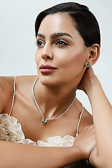 Silver Finish Zircon & Emerald Necklace Set