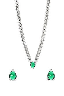 Silver Finish Zircon & Emerald Necklace Set