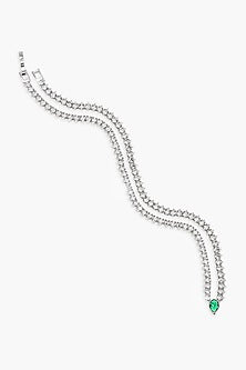 Silver Finish Zircon & Emerald Necklace Set
