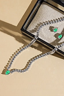 Silver Finish Zircon & Emerald Necklace Set