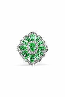 Silver Finish Zircon & Emerald Ring