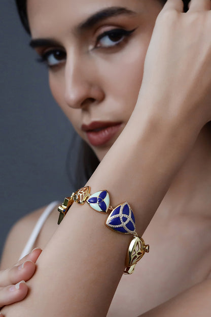 Yellow Gold Plated Zircon & Sapphire Blue Stone Bracelet
