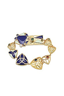 Yellow Gold Plated Zircon & Sapphire Blue Stone Bracelet