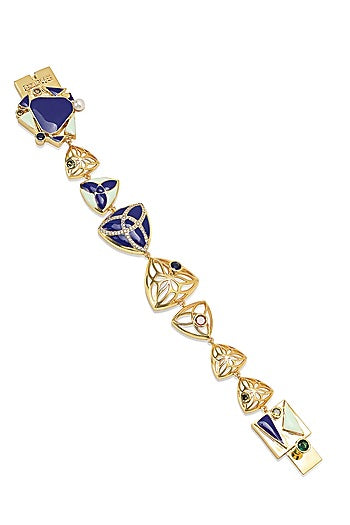 Yellow Gold Plated Zircon & Sapphire Blue Stone Bracelet