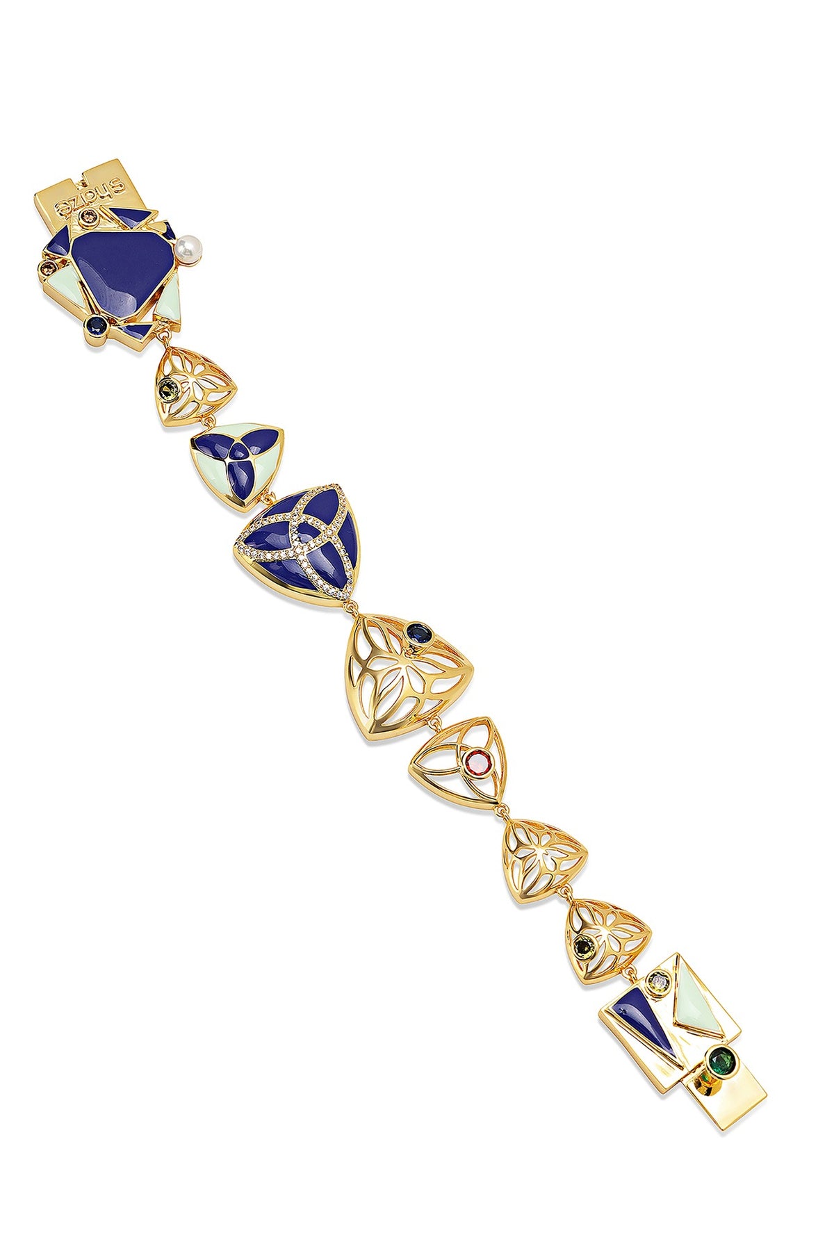 Yellow Gold Plated Zircon & Sapphire Blue Stone Bracelet