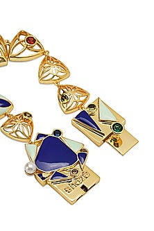 Yellow Gold Plated Zircon & Sapphire Blue Stone Bracelet