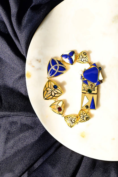 Yellow Gold Plated Zircon & Sapphire Blue Stone Bracelet