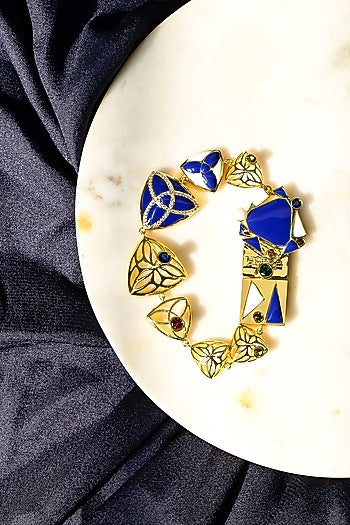 Yellow Gold Plated Zircon & Sapphire Blue Stone Bracelet