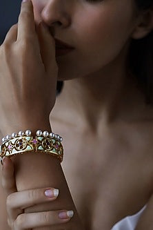 Yellow Gold Plated Zircon & Pearl Bracelet