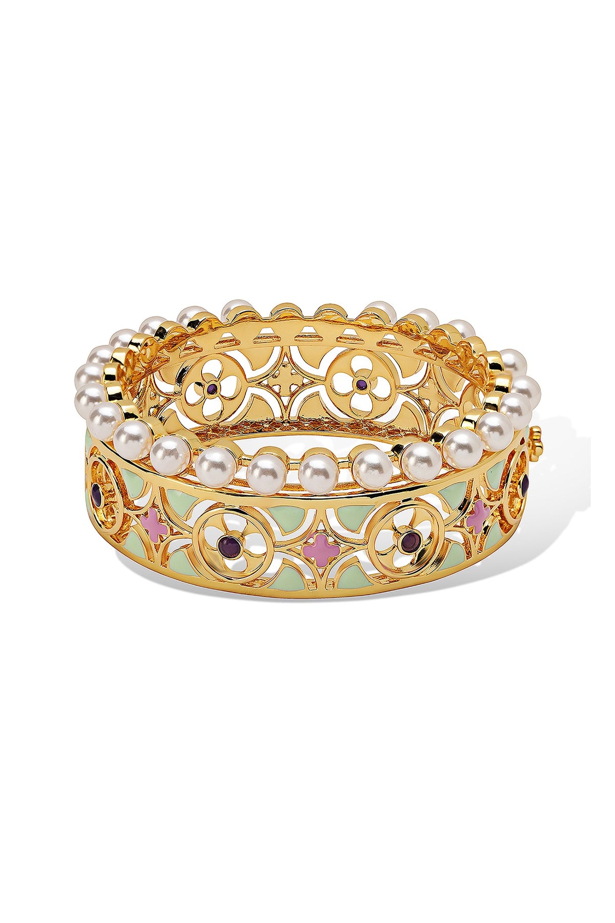 Yellow Gold Plated Zircon & Pearl Bracelet