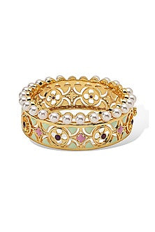 Yellow Gold Plated Zircon & Pearl Bracelet