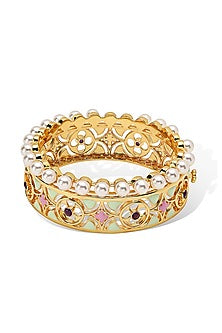 Yellow Gold Plated Zircon & Pearl Bracelet