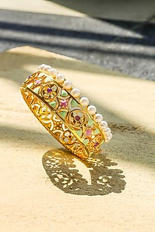 Yellow Gold Plated Zircon & Pearl Bracelet