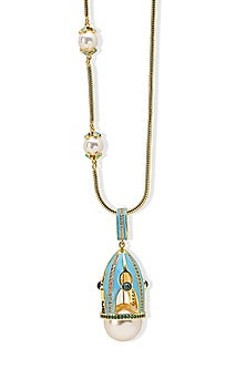 Yellow Gold Plated Zircon & Pearl Necklace
