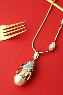 Yellow Gold Plated Zircon & Pearl Necklace