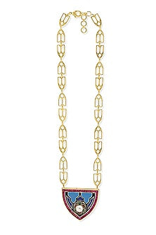 Yellow Gold Plated Zircon & Ruby Synthetic Stone Necklace