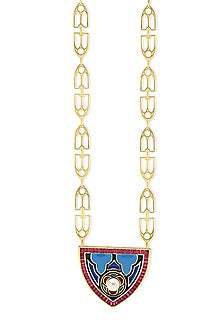 Yellow Gold Plated Zircon & Ruby Synthetic Stone Necklace