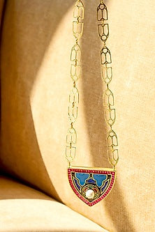 Yellow Gold Plated Zircon & Ruby Synthetic Stone Necklace