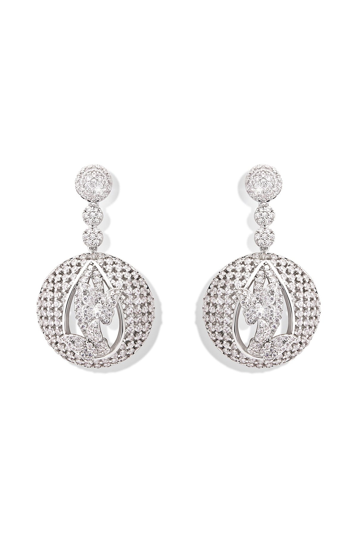 Silver Finish Zircon Dangler Earrings
