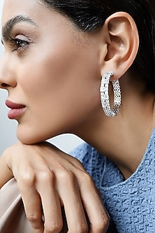 Silver Finish Zircon Hoop Earrings