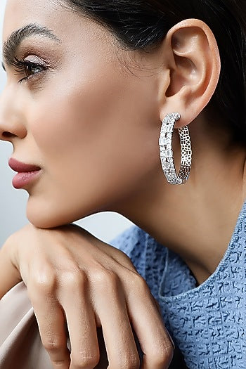 Silver Finish Zircon Hoop Earrings