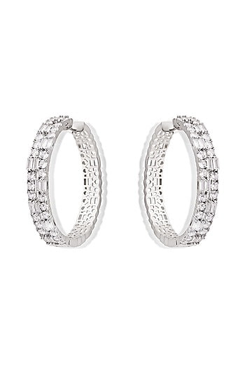 Silver Finish Zircon Hoop Earrings