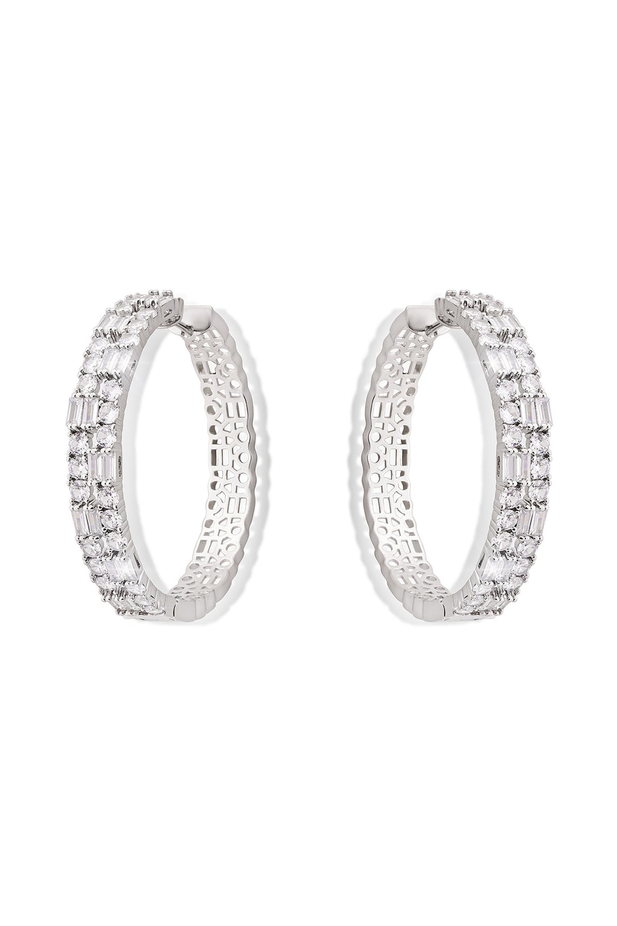 Silver Finish Zircon Hoop Earrings