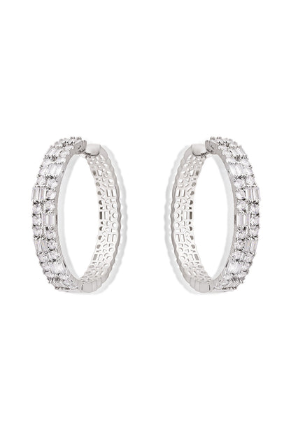 Silver Finish Zircon Hoop Earrings