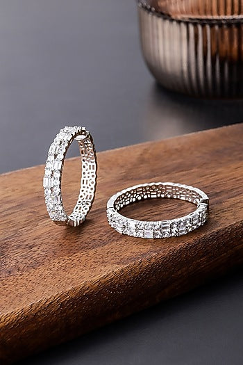 Silver Finish Zircon Hoop Earrings