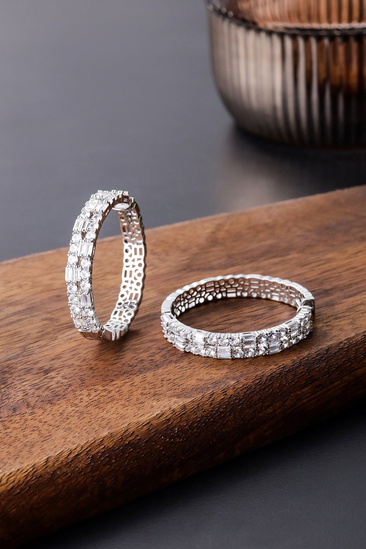 Silver Finish Zircon Hoop Earrings