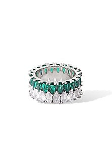 Silver Finish Zircon & Emerald Green Synthetic Stone Ring