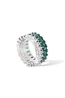 Silver Finish Zircon & Emerald Green Synthetic Stone Ring