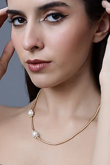 Micron Gold Plated Zircon & Pearl Necklace