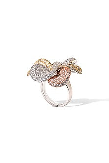 Gold Finish Zircon Frost Floral Ring