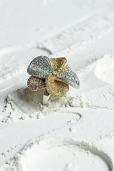 Gold Finish Zircon Frost Floral Ring