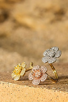 Gold Finish Zircon Floral Coral Bouquet Ring