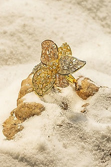Gold Finish Zircon Ice Crystal Ring
