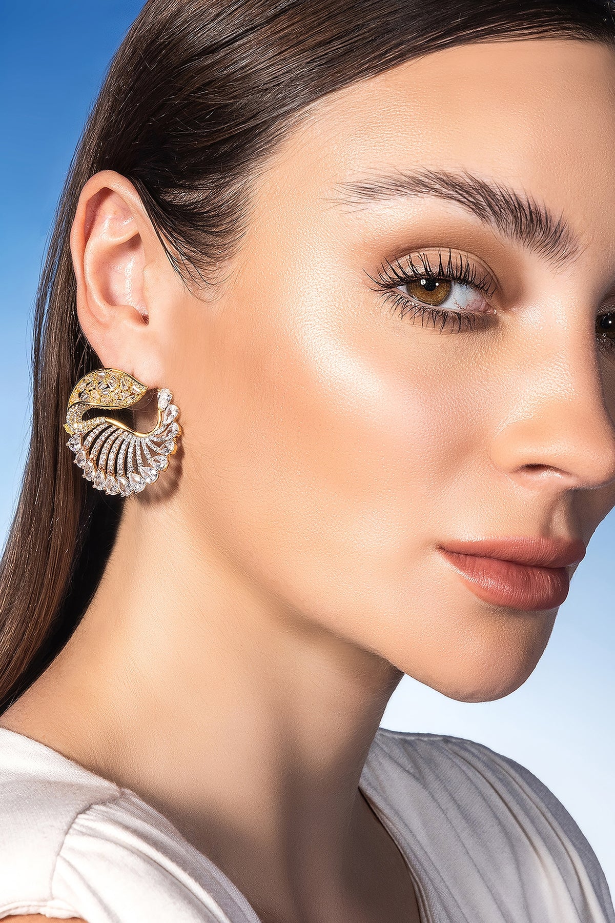 Gold Finish Zircon Ocean Conch Stud Earrings