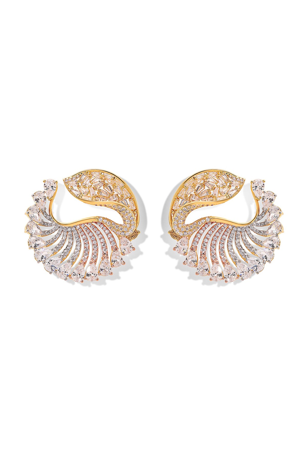 Gold Finish Zircon Ocean Conch Stud Earrings