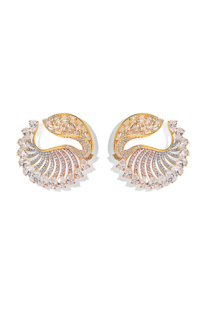 Gold Finish Zircon Ocean Conch Stud Earrings