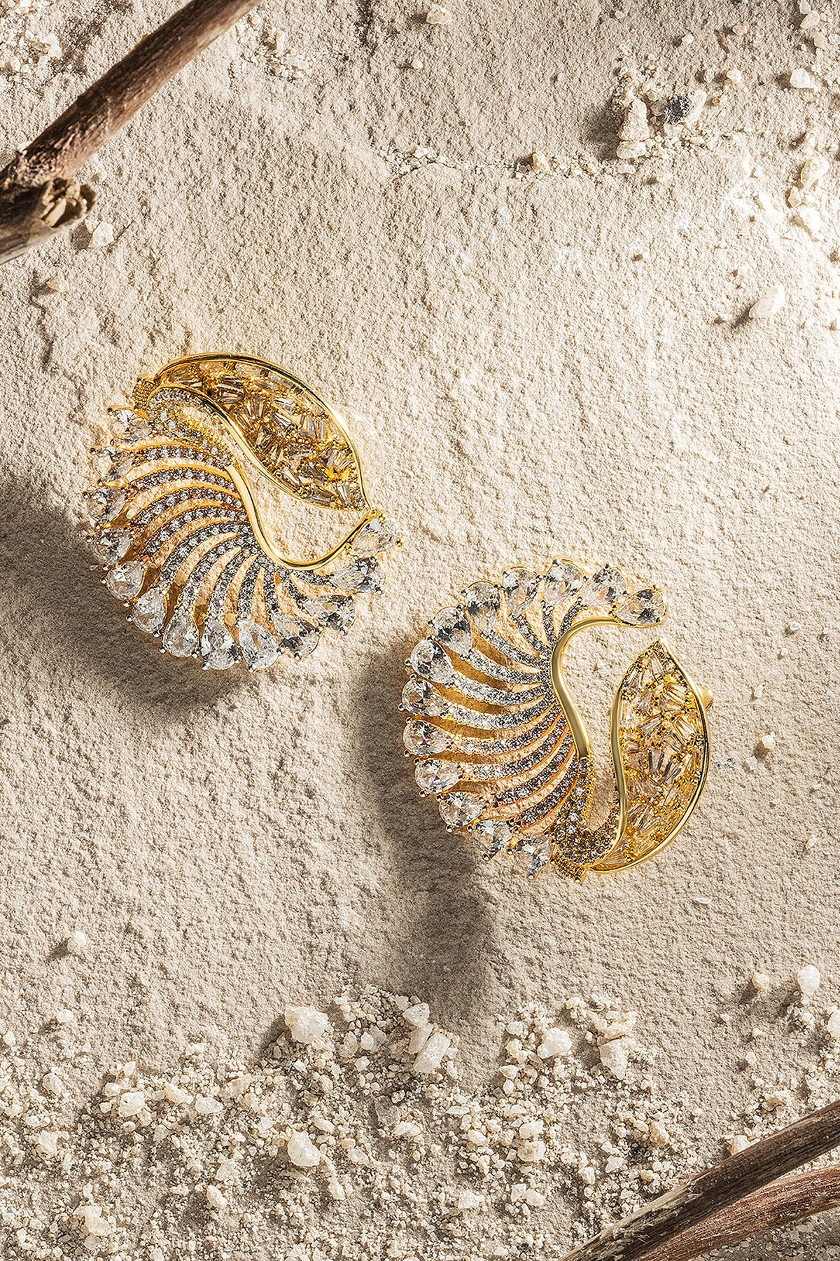 Gold Finish Zircon Ocean Conch Stud Earrings