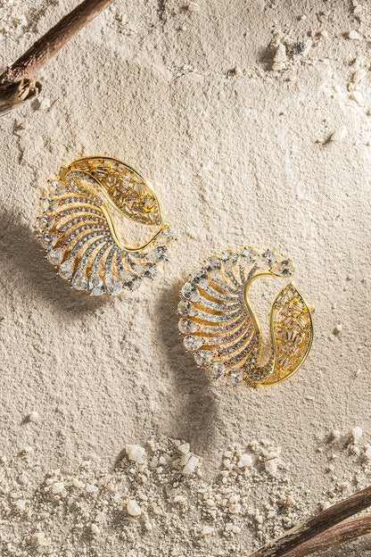 Gold Finish Zircon Ocean Conch Stud Earrings
