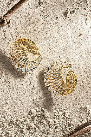 Gold Finish Zircon Ocean Conch Stud Earrings