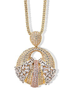 Gold Finish Zircon Nebula Light Pendant Necklace