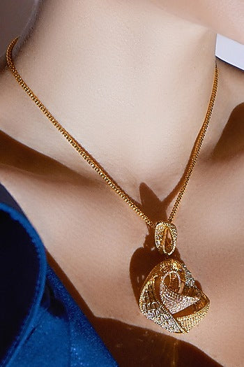 Gold Finish Zircon Astral Blossom Pendant Necklace